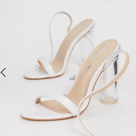 ASOS Public Desire Blink clear heel barely there sandals in white mock croc 7 - Picture 4 of 8
